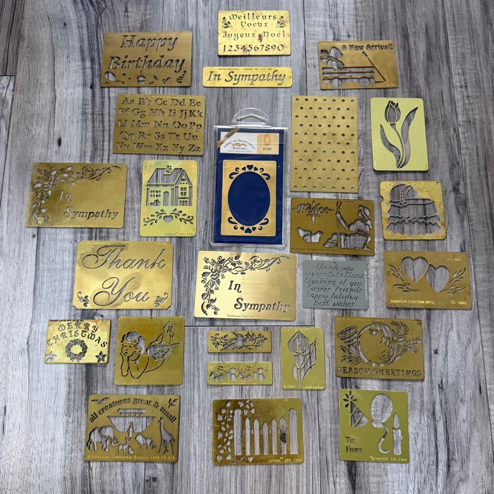 Vintage HUGE Lot Brass Embossing Handmade Cards Stencils Arts and Crafts